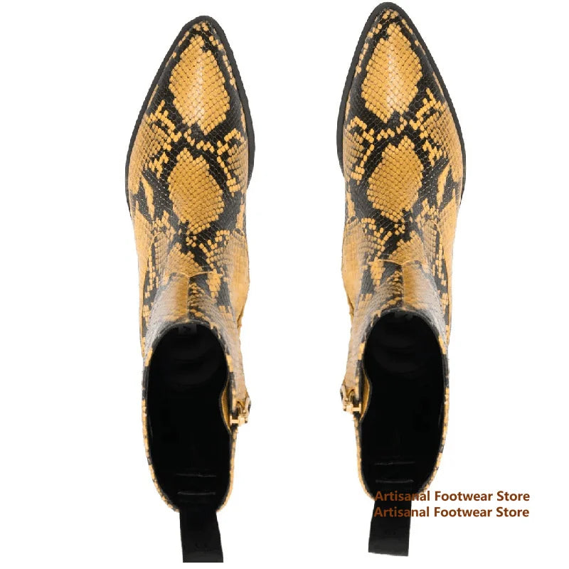 Snake Pattern Chelsea Boots Designer Side Zipper High-Top Men's Boots British Style Trendy Handmade Height Increased Men Boots