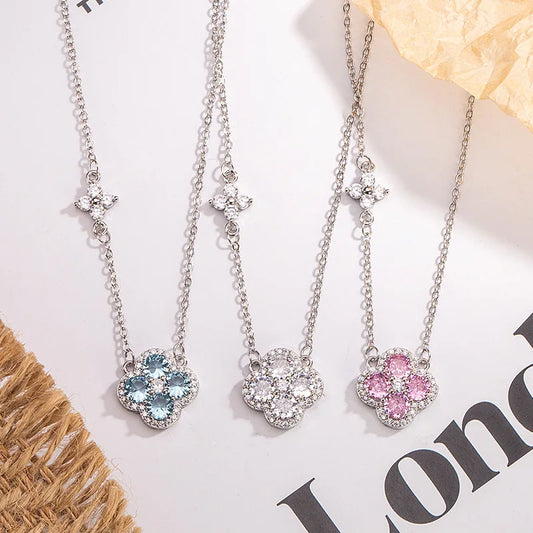 925 Sterling Silver Lucky Four-leaf Clover Pendant Necklace For Women Choker Chain Wedding Party mother's day Jewelry Gift