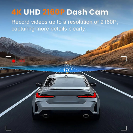 4K UHD Car Dash Camera DVR Night Vision Video Recorder with GPS Wi-Fi 24H Parking Monitoring Support for Vehicle Safety