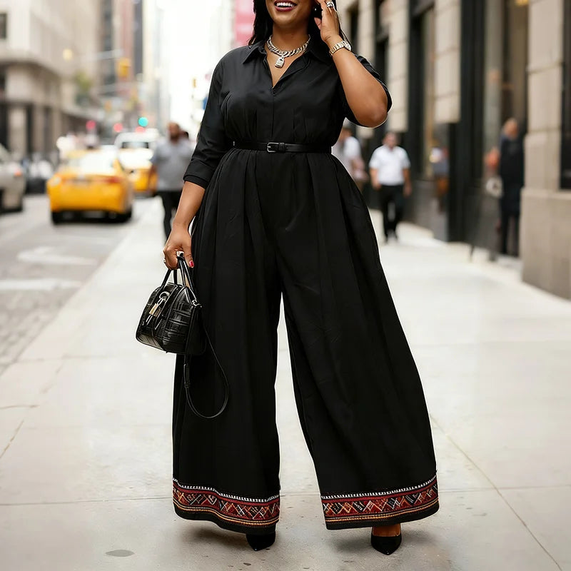 Casual Jumpsuits Plus Size VONDA 2026 Women Long Rompers Elegant Office Lady Overall Patchwork Loose Long Sleeve Playsuits