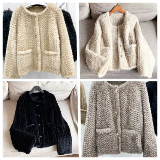 Autumn Winter Real Short Mink Fur Coat Thick Warm Soft Hand-Woven Mink Fur Coat Women Elegant Luxury Chic Fluffy Fur Jacket 2026