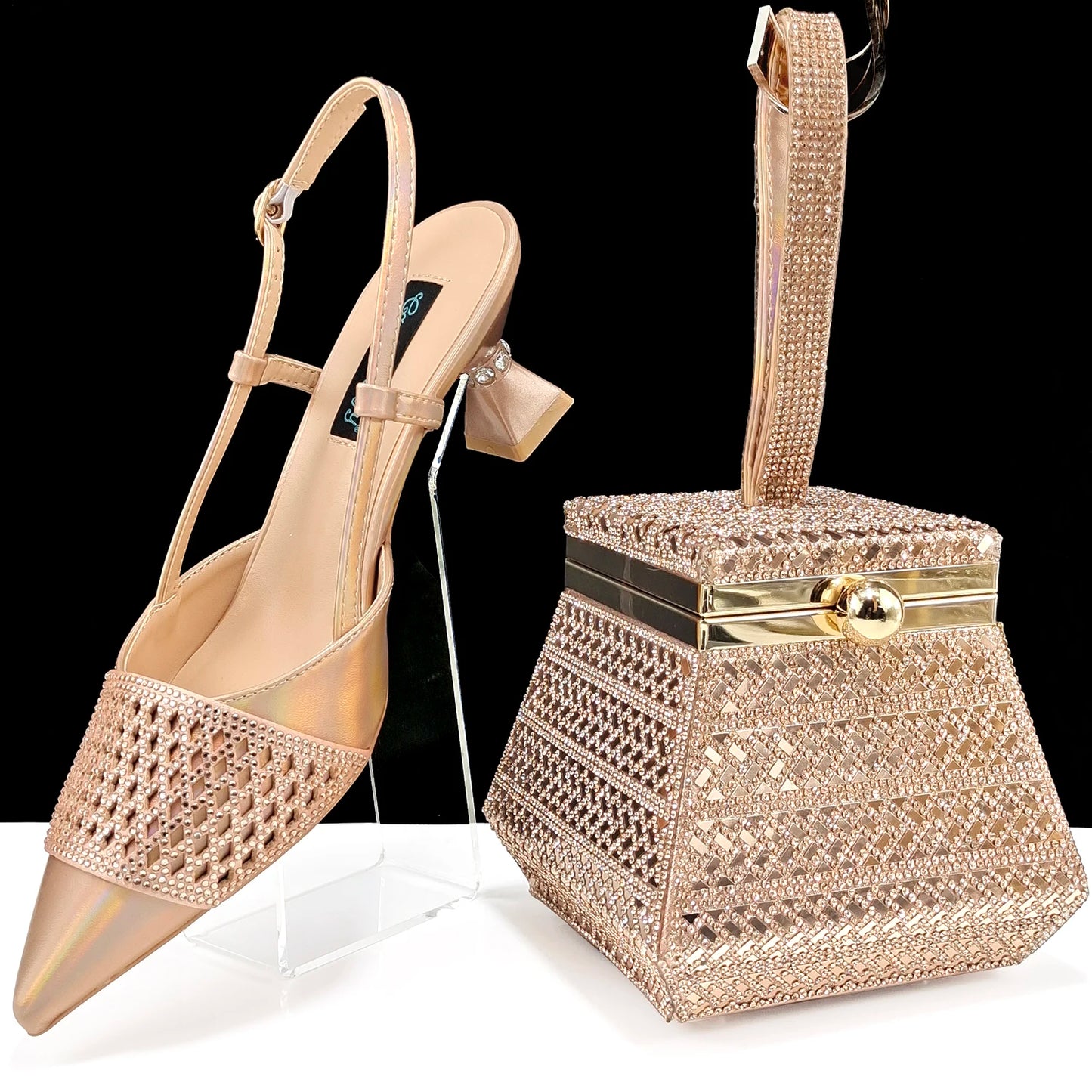 Fashion Three-Dimensional Hard Bag Sequins Decoration Lady Fashion Elegant Shoes and Bag Set Women Shoes