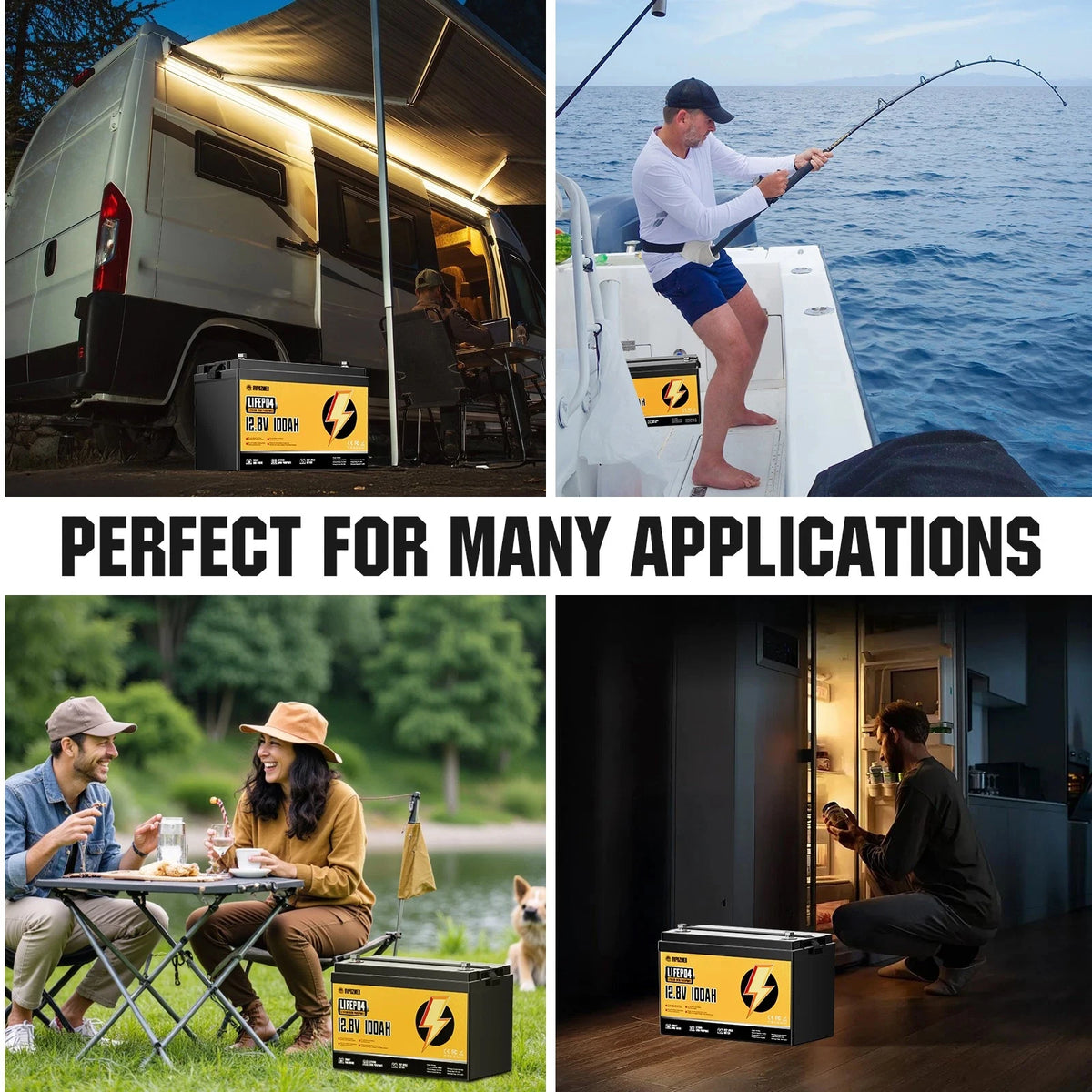 RVPOZWER,12.8V/100Ah Lithium Iron Phosphate Storage Accumulator,Shockproof Long Cycle Rechargeable Portable Battery Integrated BMS,Ideal For Caravan,Sailing Boat,Travel Car,Remote Cabin Off-Grid Power,Household Standby Electr