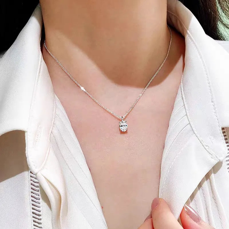 1/2carat Oval Cut Moissanite Pendant Necklace for Women 100% S925 Silver D Color VVS1 Solitaire Diamond Neckchain with GRA