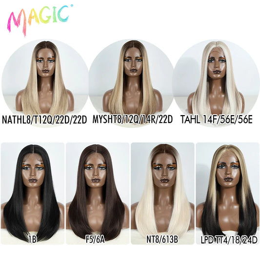 Magic Hair Synthetic Lace Front Wigs For Black Women Straight Bob Wigs 22 inch Easy Wear Ombre Brown Blonde Wig Cosplay Wig