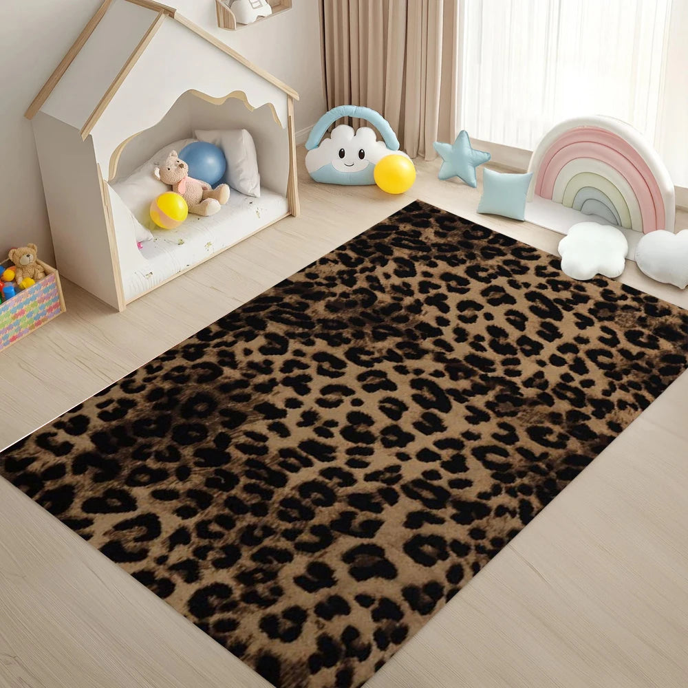 Leopard Print Carpets Sofa Chair Rugs Living Room Bedroom Floor Mat Kids Play Mat Non-Slip Machine Washable Carpet Home Decor