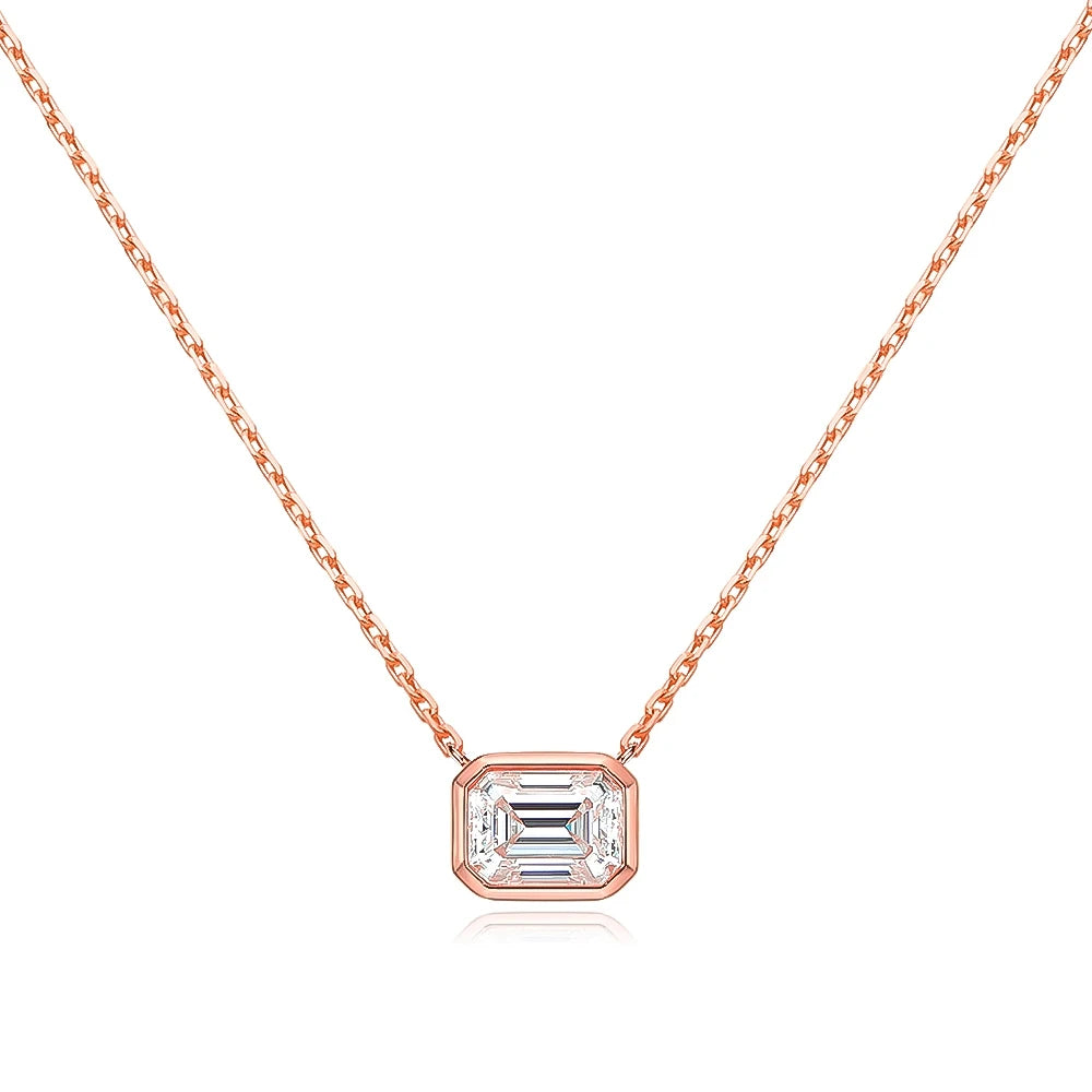 FEOBUR 2CT Emerald Cut Moissanite Pendant Necklace S925 Silver Certified Bezel Set Lab Diamond NeckChain for Women Jewelry Gifts
