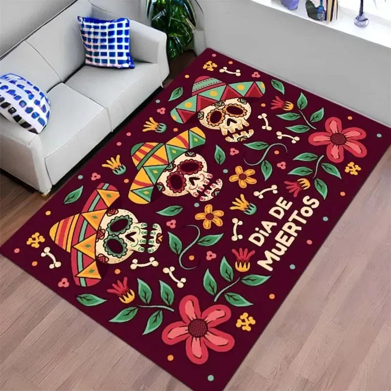 Mexican Day of The Dead Carpet for Living Room Sofa Table Large Area Rugs Bedroom Bedside Floor Mat Halloween Decorations
