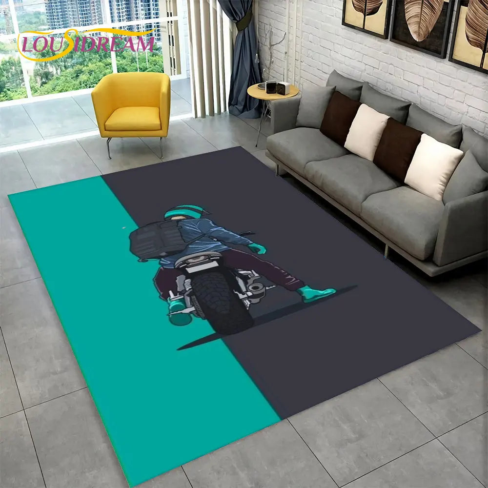 3D Motorcycle Racing Area Rug Large,Carpet Rug for Home Living Room Bedroom Sofa Doormat Decoration,Kid Play Non-slip Floor Mat