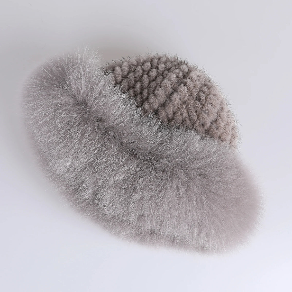 Women's Winter Warm Genuine Premuim Mink Fur Knitted Bucket Hat Furry Real Fur Caps Big Fox Fur Trim Brim Adjustable