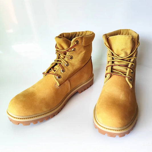 Handmade Genuine Leather Canvas Breathable Motorcycle Boots Vintage Men Women Outdoor Ankle Work Shoes Non-slip Desert Boots