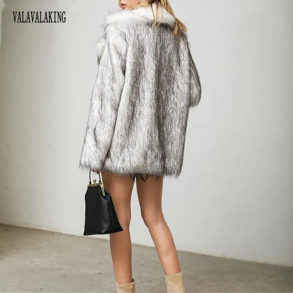 2026 Winter Plus Size Furry Faux Fur Coat Women Elegant Long Sleeve Plush Jacket Lady Luxury Large Thick Warm Fluffy Blazer Coat