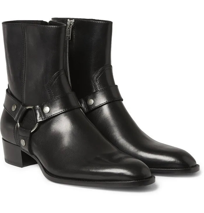 Brown Men Chelsea Boots Handmade High-quality Cow Suede Business Casual Square Toe Mid-heel Men Shoes Motorcycle Boots With Heel