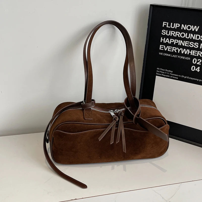 2026 Autumn Winter Latest Commute Shoulder Bags For Women PU Suede Pure Color Large Capacity Boston Bag Luxury Designer Handbags