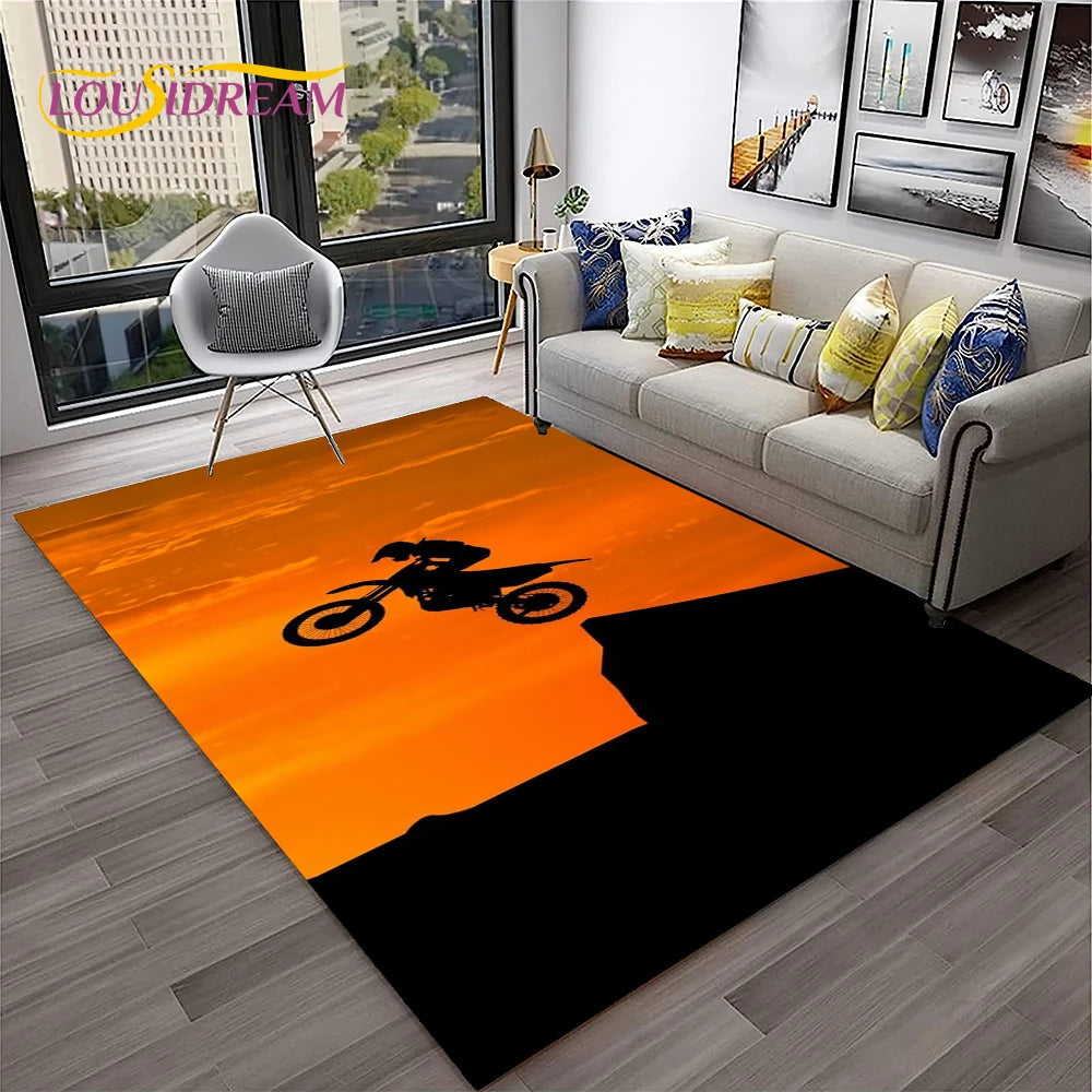 Racing Moto Off Road Motorcycle Carpet Rug for Home Living Room Bedroom Sofa Doormat Decor,Kid Play Area Rug Non-slip Floor Mat