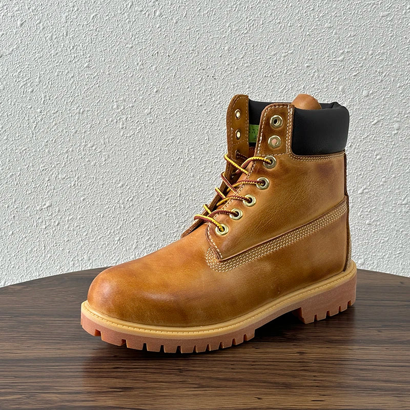 Handmade Retro Men Shoes Genuine Leather Lace-up Comfortable Work Boots Outdoor Hiking Ankle Desert Boots