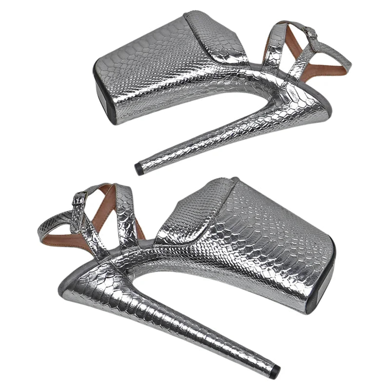 Leecabe 23CM/9inches Snake PU Upper Fashion Trend Exotic Sexy Romantic Platform Sexy High Heels Sandals Pole Dance Shoes