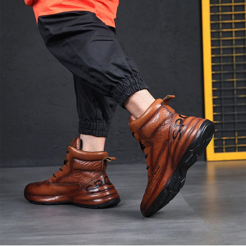 Genuine Leather Winter Boots For Men Crocodile Leather Casual Fleece Warm Shoes Motorcycle Punk Botas Male Loafer Hombre KK419
