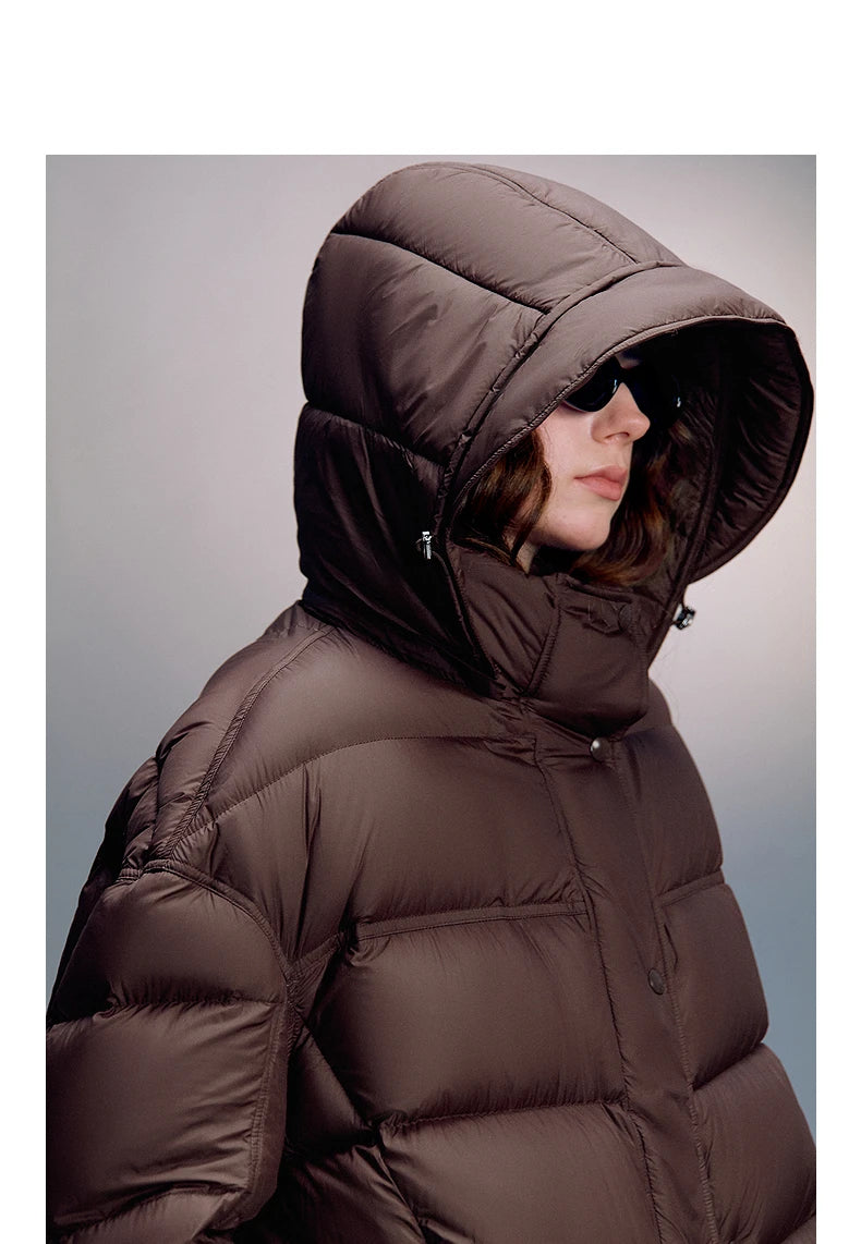 TOYOUTH Women Down Jackets 2025 Winter New Ultra-soft Cicada Wing Puff Hooded 90% Down High Loft Bread Coat
