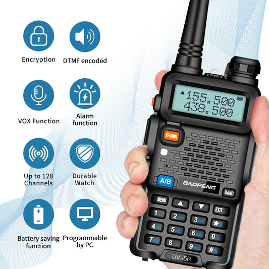 Baofeng UV5R 8W Tri-Power Walkie Talkie 5W High Power UHF VHF Dual Band Two-Way Radio Lange Afstand 128CH Handheld UV 5R CB Radi