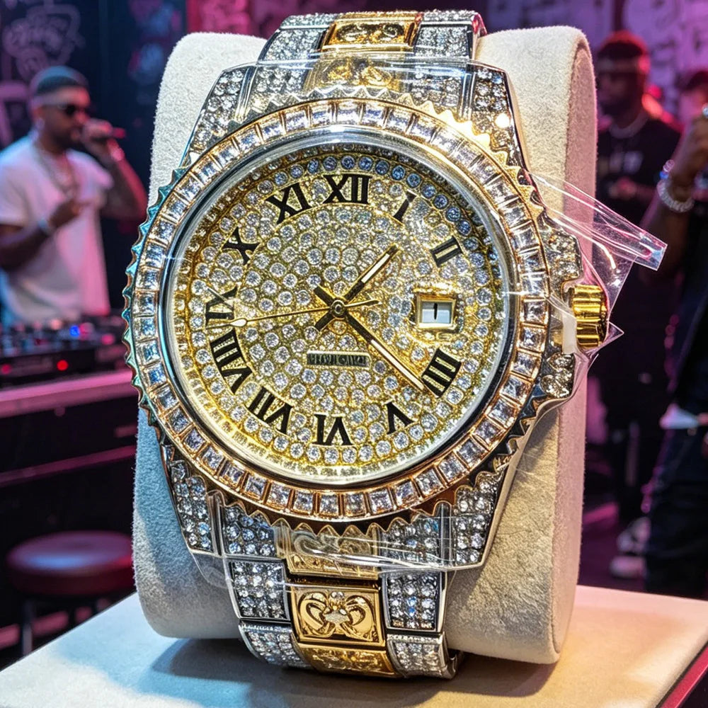 Iced Out Hot Selling NO Logo Full Diamond Hip Hop Bling Quartz Watch Men High Quality Classic Fashion AAA Wristwatch Man Jewelry