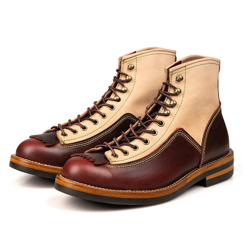 Hand Sewn High Top Men's Shoes with Trendy Lightweight Soles for Outdoor Work Boots
