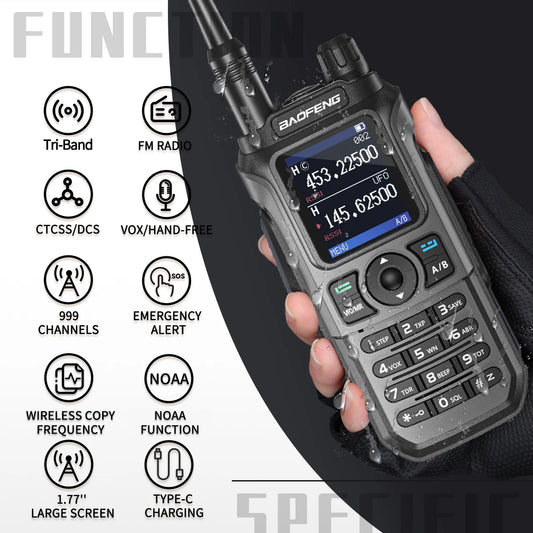 Baofeng UV-21 Pro V2 Wireless Copy Frequency Tri Band Powerful Waterproof Long Range UV-5R Long Range Type-C Two Way Ham Radio