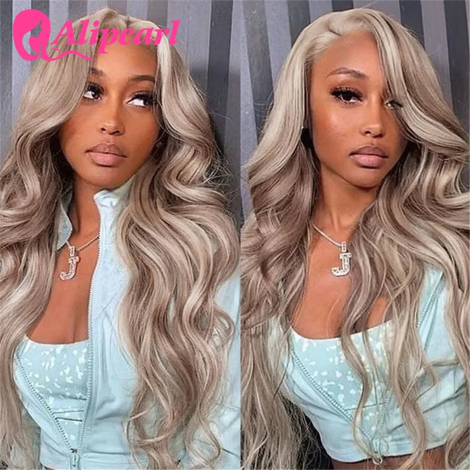 Ali Pearl Highlight P18/613 Lace Front Wig Human Hair Ombre Blonde Body Wave Transparent Lace Clousre Wigs Pre-Plucked for Women