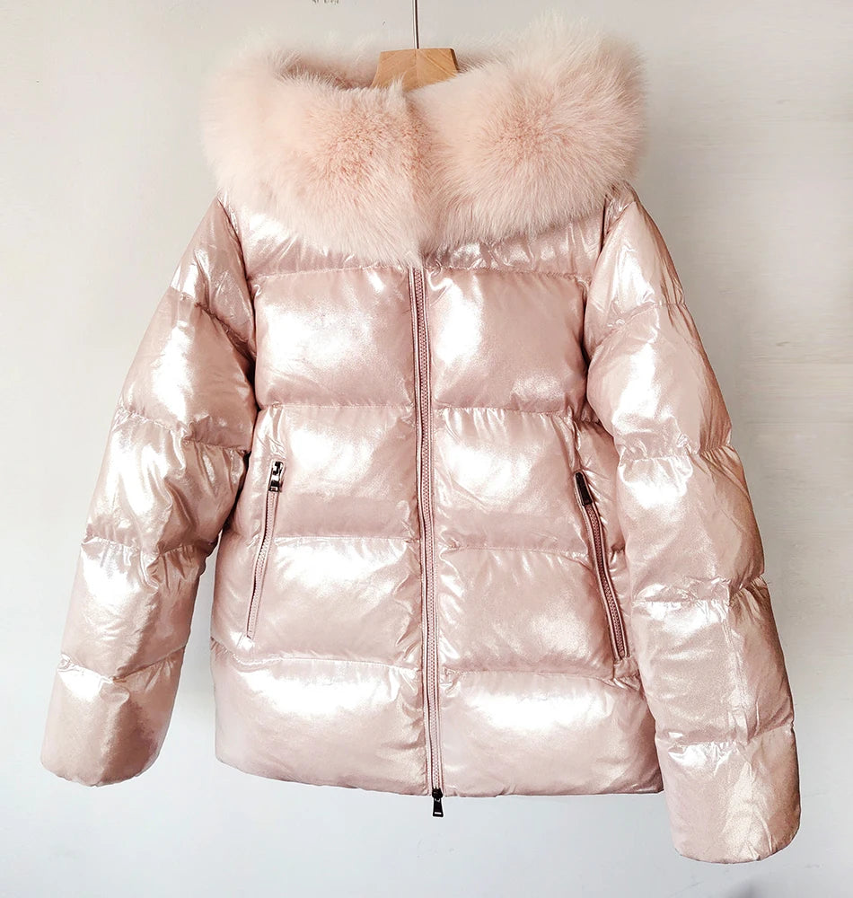 Maomaokong Winter Jacket Women Real Fur Coat Parkas Duck Down Lining Coat Real Raccoon Fur Collar Warm Black Streetwear