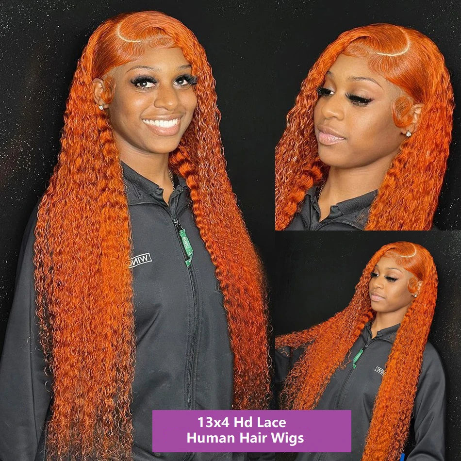 Curly Wigs 13X4 Oranger Ginger Colored 13X6 Hd Lace Frontal Wigs Deep Wave Wig Human Hair Preplucked Brazilian Lace Front Wig