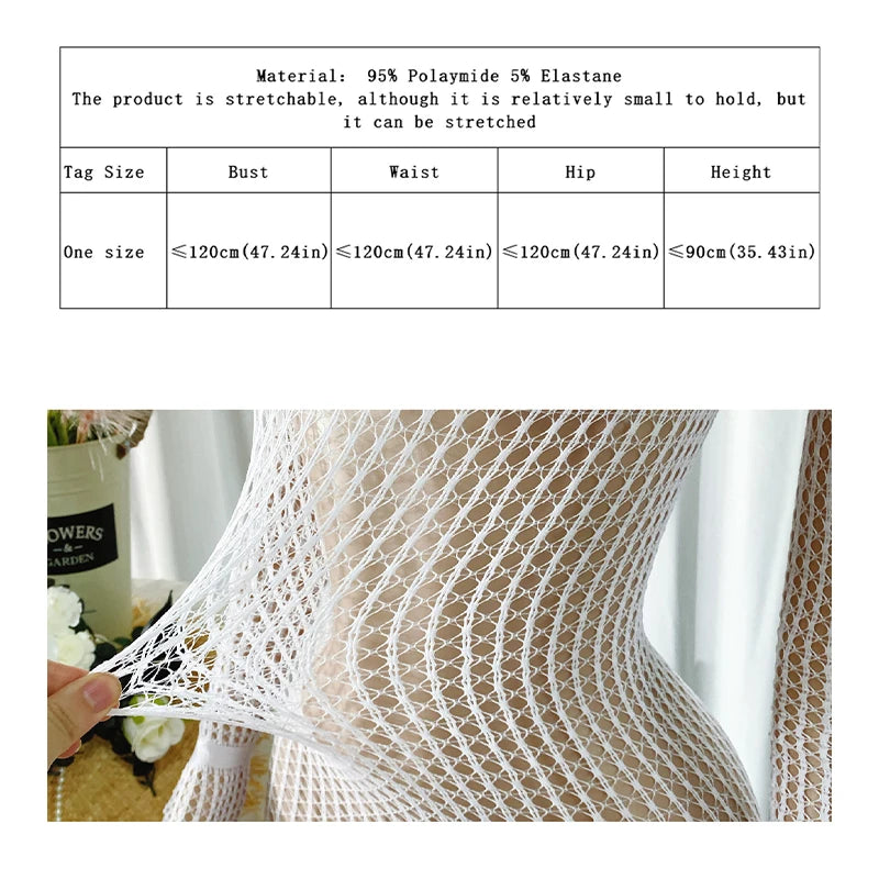 Women Sheer Mesh Long Sleeve Beach Cover Up, Sexy See-Through Fishnet Dress, Solid Bodycon For Summer Beach Party