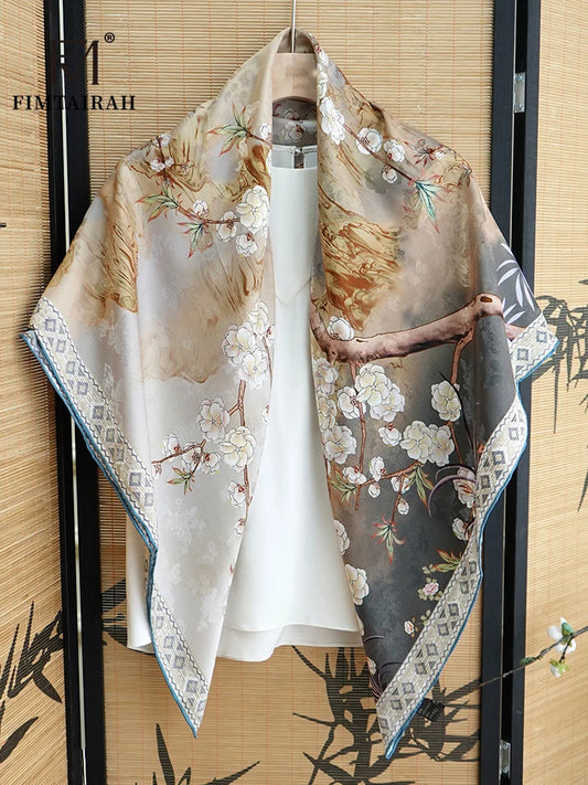 Fimtairah 20MM Apricot flower Rain silk flower double side of the same color new gift mother Women Lady shawl Scarf
