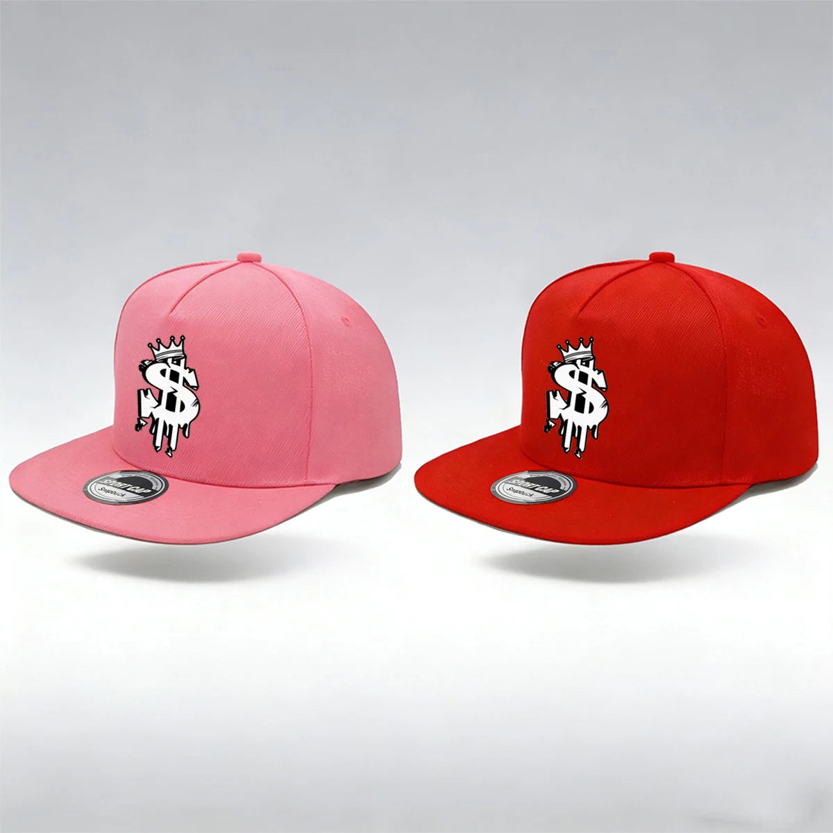 1/2PC Men's Hip Hop Snapback Cap, Graffiti Dollar Crown Print Flat Bill Baseball Hat, Adjustable