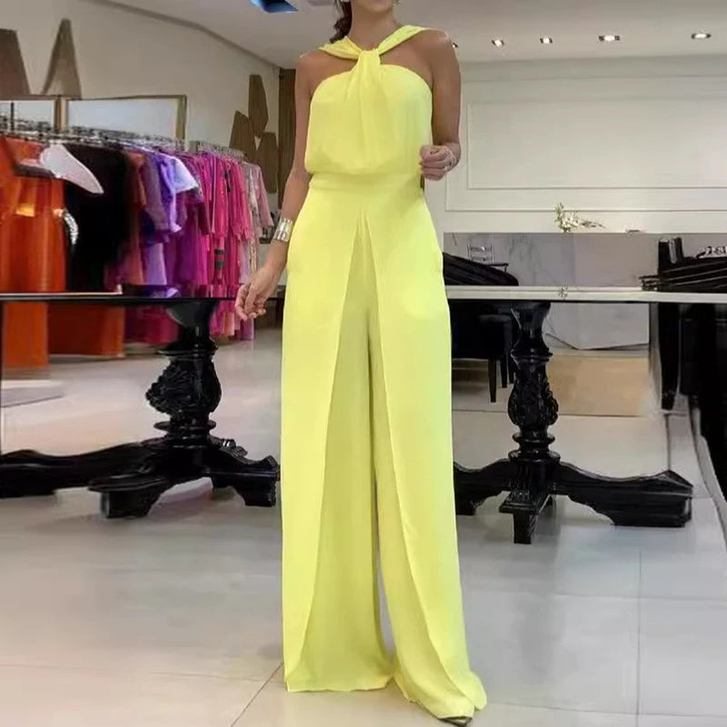 2024 Sleeveless Split Straight Romper Sexy Off Shoulder High Waist Long Romper Elegant Solid Color Temperament Commute Jumpsuits