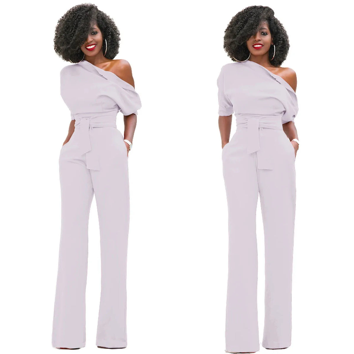 2024 Summer New Fashion Women's Jumpsuit Solid Color Slanted Shoulder Elegant Temperament Sleeveless Long Wide Leg Jumpsuit