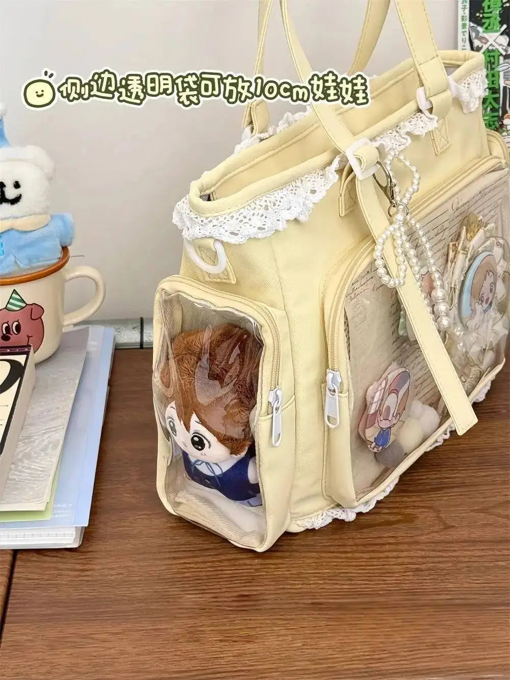 New Y2K Cute Japanese Ita Bag Lolita Girl Transparent Shoulder Tote Bag Large Capacity Crossbody Casual Bag DIY Display Handbags