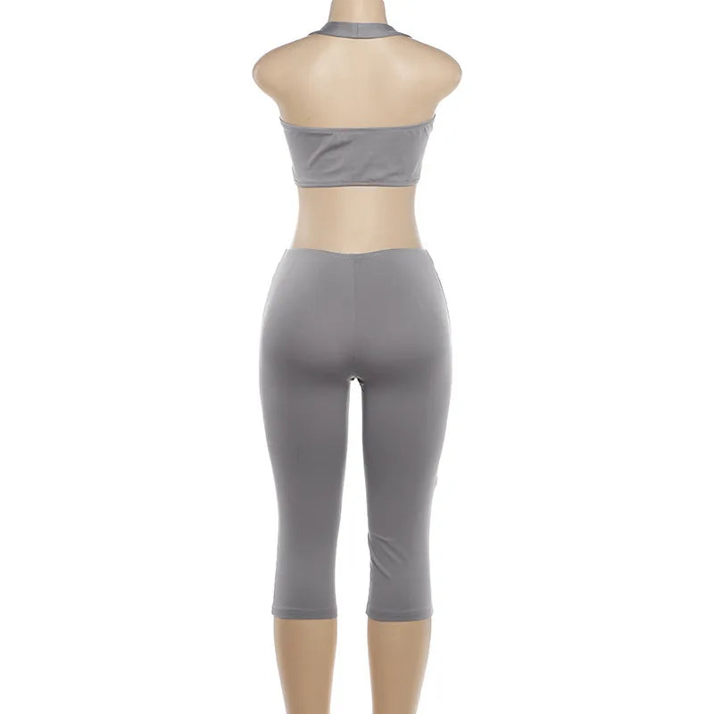 Women Fashion Sexy Hollow Out Halter Backless Skinny Knee Length Jumpsuits Solid Strapless Booty Lifting Slim cASUAL oVERALLS