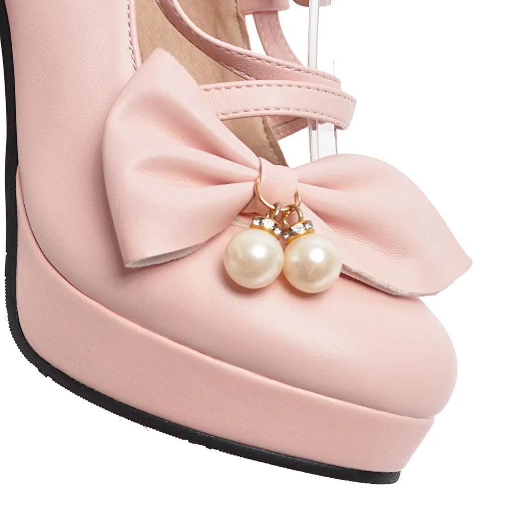 Women Pumps Wedding Shoes Mary Jane Party Ankle Strap Pumps Platform Ladies Shoes Thick Heeled Black Beige Working Shoes