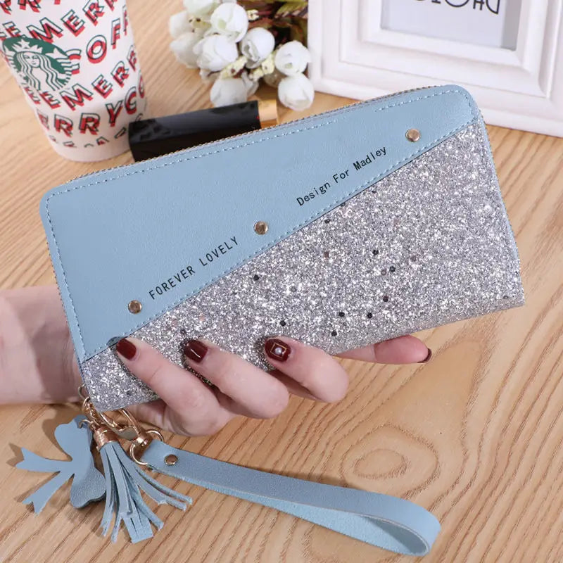 Fashion Women's Pu Leather Long Wallets Sequins Patchwork Glitter Wallet Coin Purse Female Wallets Girls Gifts