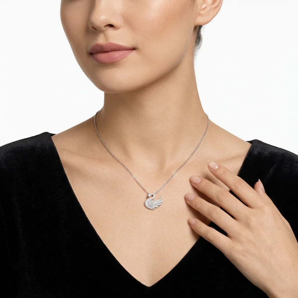 S925 Sterling Silver D‑Color Moissanite Swan Necklace, Sparkling Pave Pendant, Hypoallergenic Fine Jewelry Gift for Women