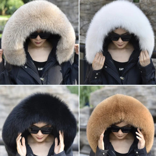 100% Real Fox Fur Collar Winter removable fur Hood Trims Warm Furry Decor Shawls for Coat Parkas Luxury Female fur Scarf