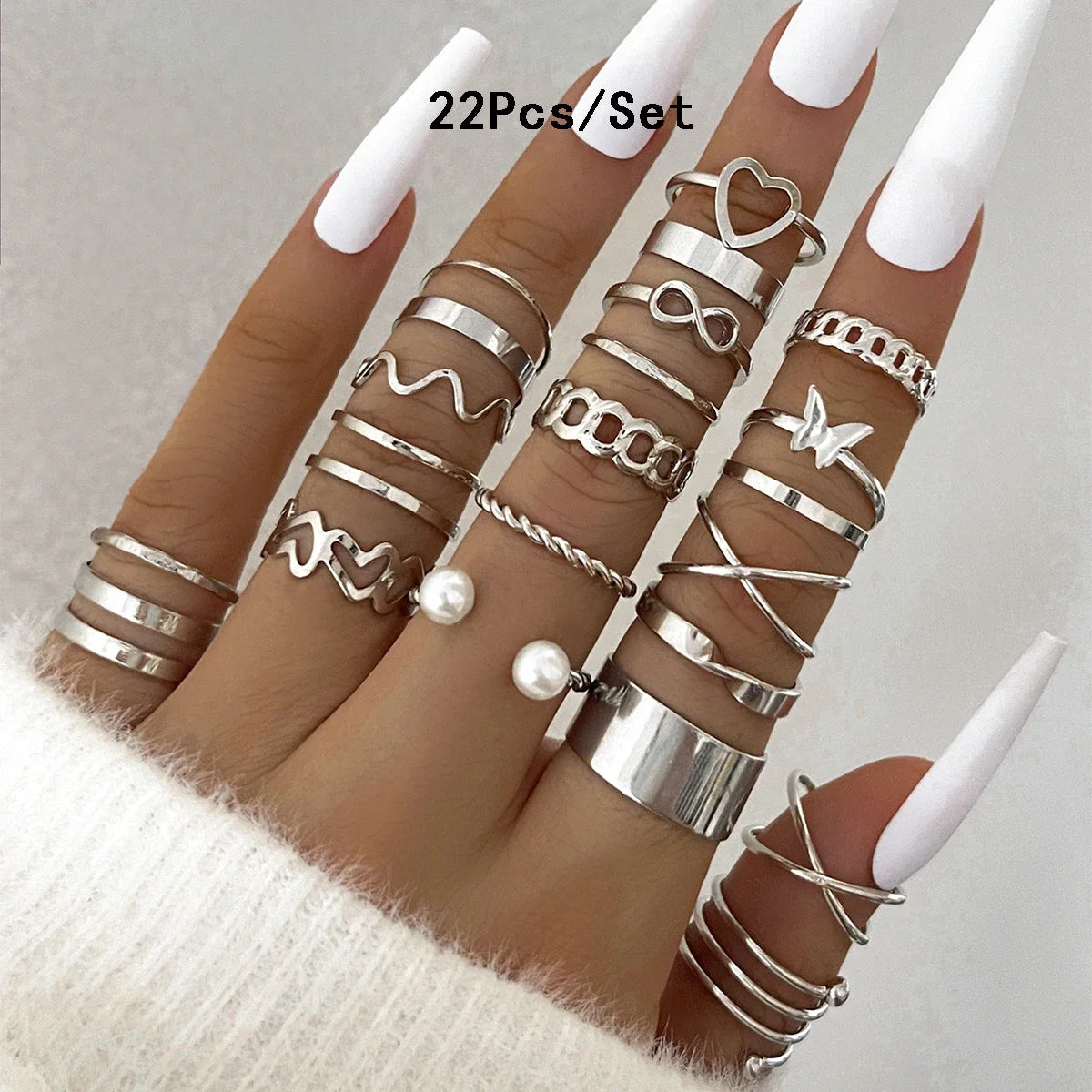 28Pcs Fashion Geometric Knuckle Rings Set For Women Crystal Heart Gold Silver Color Rings Girls Party Jewelry Accessories