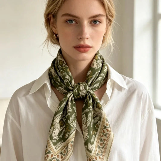 Light Luxury French Lace Double Crepe Scarf 100% Mulberry Silk Square Shape Elegant Office Wear Women Decor Neck Band