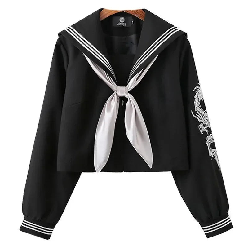 Japanese School Girl Uniform Pink Silver Dragon Sailor Outfit Skirt Sets JK Sailor Seifuku Uniform Cos Student School Clothes