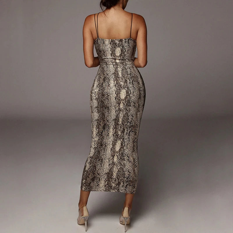 Sexy Summer Women V-neck Backless Strapless Dress Fashionable Leopard Printed One-piece Long Skirt Sml Size