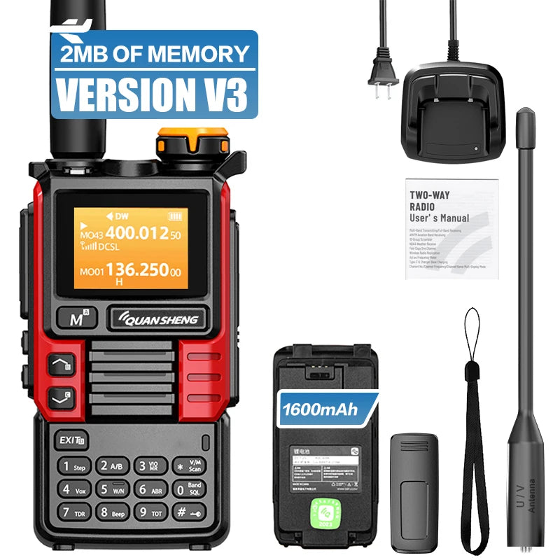 QUANSHENG UV-K5(99) V3 Walkie Talkie 2MB Memory 50-600MHz Air Band RX 5W Two Way Radio Type-C Wireless Copy Custom Firmware