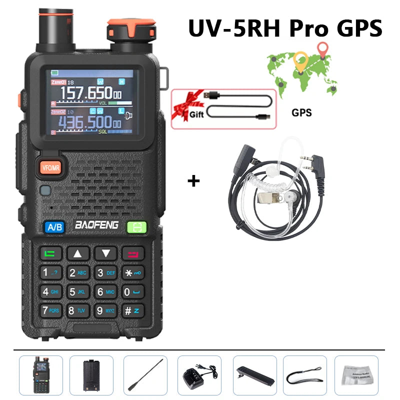 Baofeng UV-5RH Pro GPS Walkie Talkie 10W High Capacity Type-C Charger Falling Alarm NOAA Weather Channel 640CH Upgrade of UV-5RM