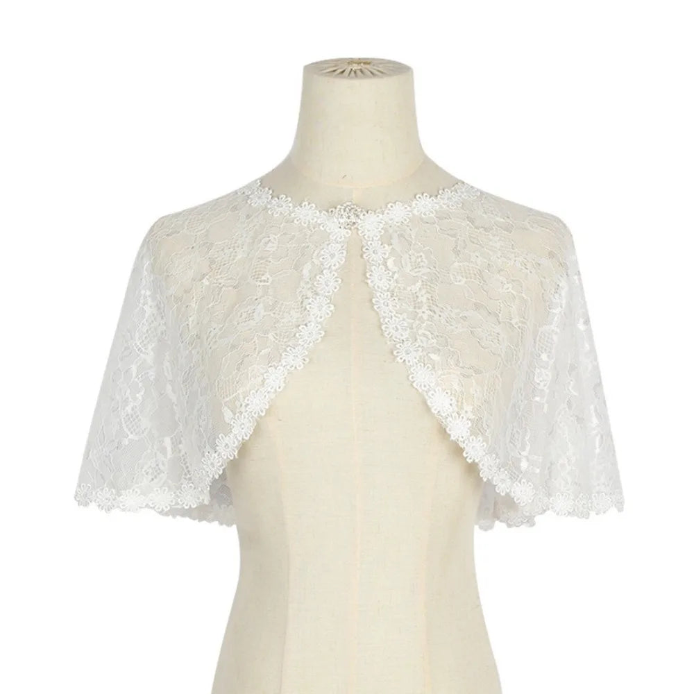 Floral Lace Lace Shoulder Wrap Thin Fabric Hollow Out Bridal Shawl Floral Pattern Diamond Embedded Wedding Capelet Bridal