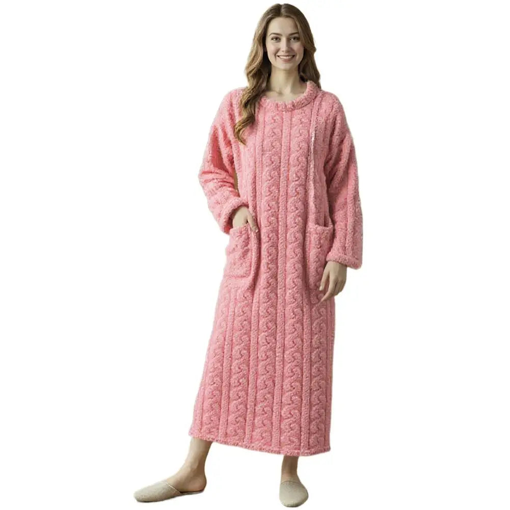 Women's Fuzzy Fleece Nightgown Winter Warm Cozy Plush Pajamas Casual Long Sleeve Crewneck Sleepwear Pullover Flannel Night Dress