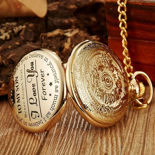 Commemorative gold circular pocket watch as my son's birthday gift Christmas pocket watch waist chain quartz pocket watch
